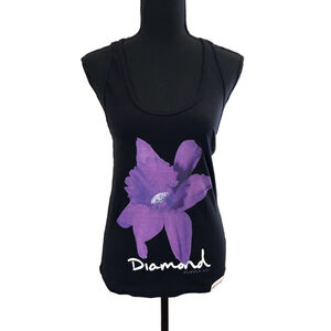 Women's Black Tank Top w/Purple Flower,  Size S